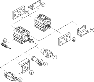 Accessories for short stroke double acting cylinder