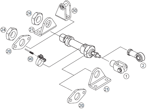 Accessories for double acting cylinder to DIN ISO 6432 series MCMIS stainless steel