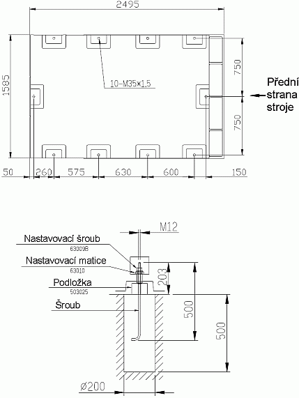 Schema základů pro stroj VB-715A/VB-825A